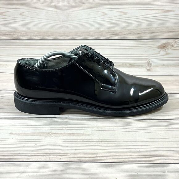 Bates Mens 11.5 D Black Oxfords Shoes High Gloss Lace Up Vibram Sole Duty Work - Picture 6 of 16